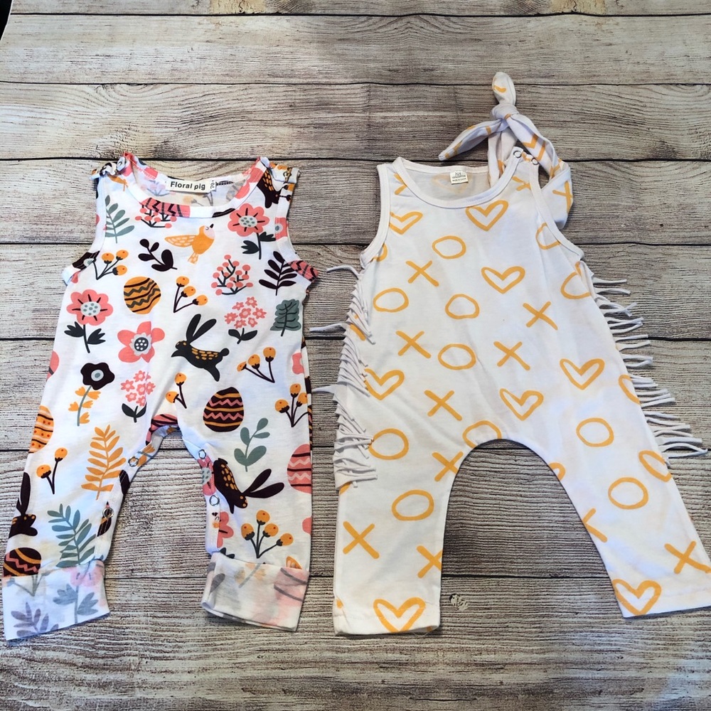 (20% OFF 4+) A63 Infant girls 2pk rompers; 6-12mos